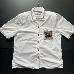 White Susan Bristol Short-Sleeve Button-Up Shirt Scottish Terrier Cotton size 10